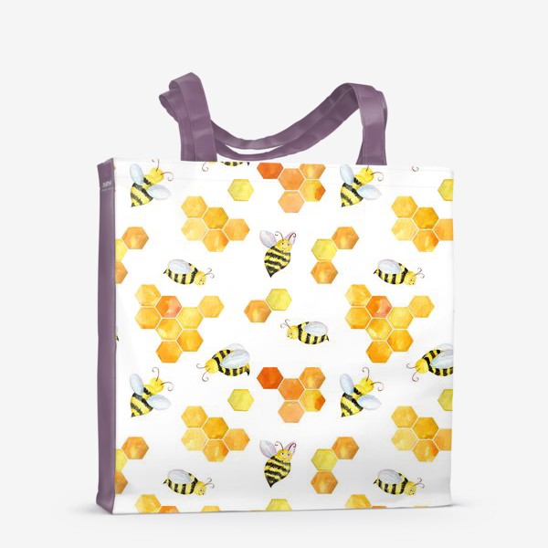 Сумка-шоппер «Безшовный акварельный паттерн с сотами и пчелами»