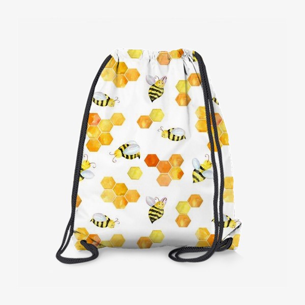 Рюкзак «Безшовный акварельный паттерн с сотами и пчелами»