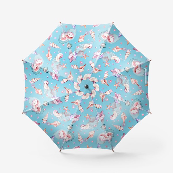 Зонт &laquo;Безшовный акварельный паттерн с морской темой, кораллами и жемчужинами&raquo;