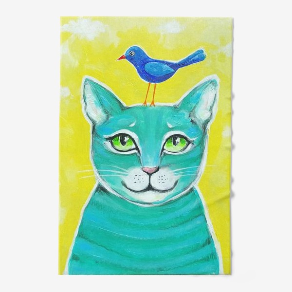 Полотенце «Кот и птичка»