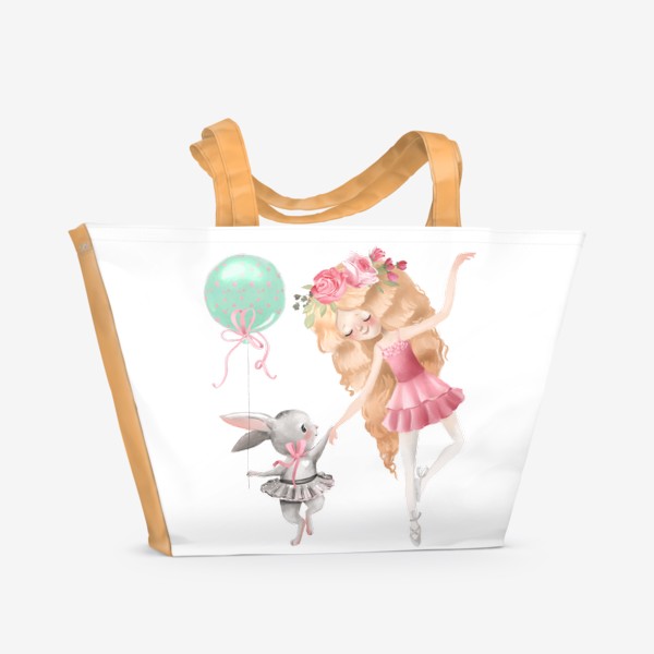 Пляжная сумка «Балерина с милым зайцем»