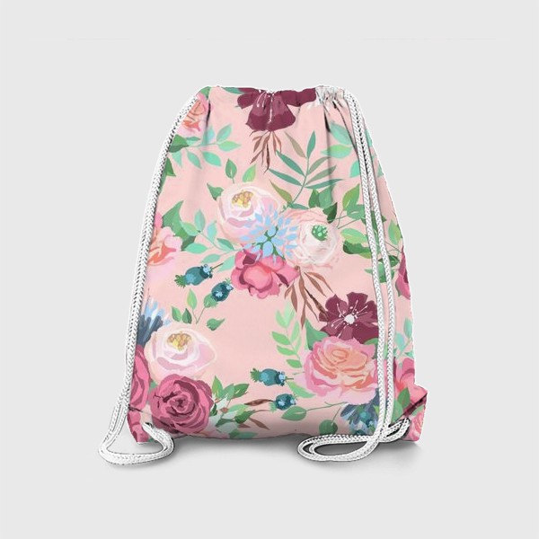 Рюкзак «Цветочный принт на розовом фоне»