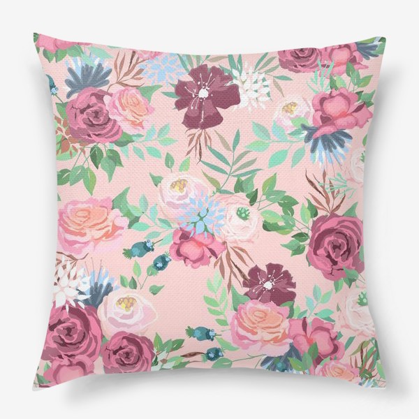 Подушка «Цветочный принт на розовом фоне»