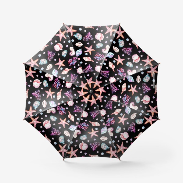 Зонт «Безшовный акварельный  темный паттерн с морской темой, кораллами и жемчужинами»
