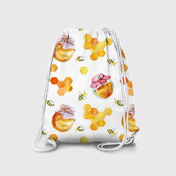 Рюкзак «Безшовный акварельный паттерн с сотамиб медом и пчелами»