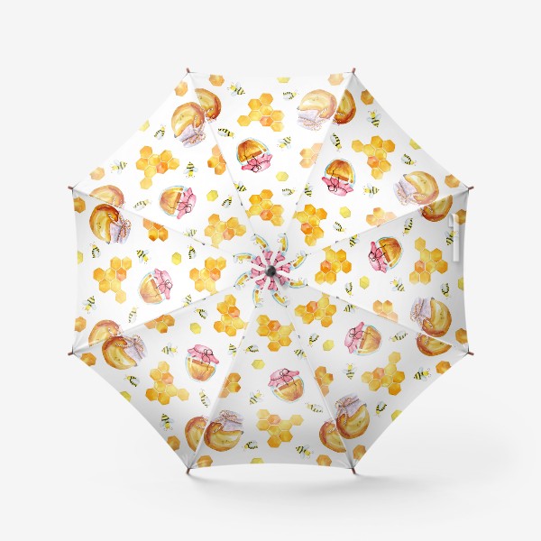 Зонт «Безшовный акварельный паттерн с сотамиб медом и пчелами»