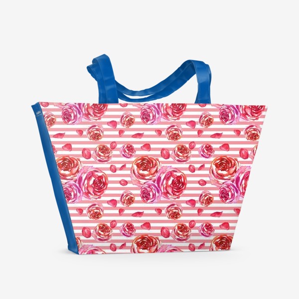 Пляжная сумка «Безшовный акварельный паттерн с нежными розами и лепестками»