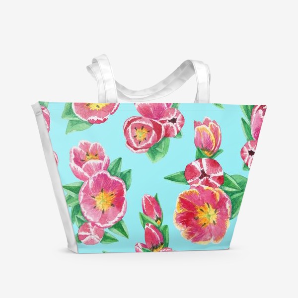Пляжная сумка «Тюльпаны на небесно-голубом»