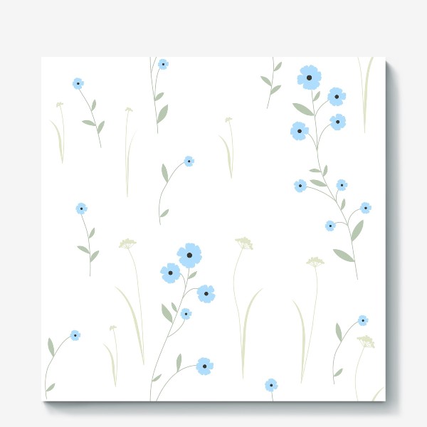 Холст &laquo;Нежный цветочный патерн. Голубой лен и травы.&raquo;