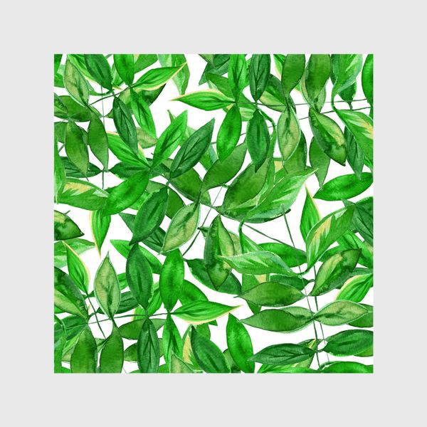 Шторы «Безшовный акварельный паттерн с зелеными листьями на белом фоне»