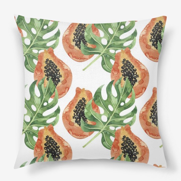 Подушка «Сладкая папайя. Тропические листья»
