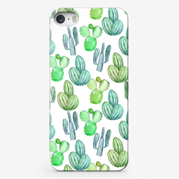 Чехол iPhone «Безшовный акварельный паттерн с кактусами и цветами»
