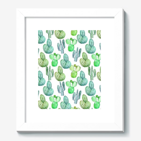 Картина «Безшовный акварельный паттерн с кактусами и цветами»