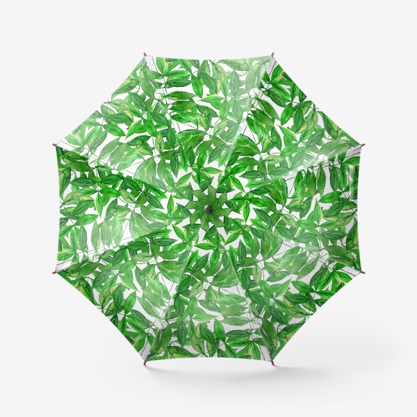 Зонт «Безшовный акварельный паттерн с зелеными листьями на белом фоне»