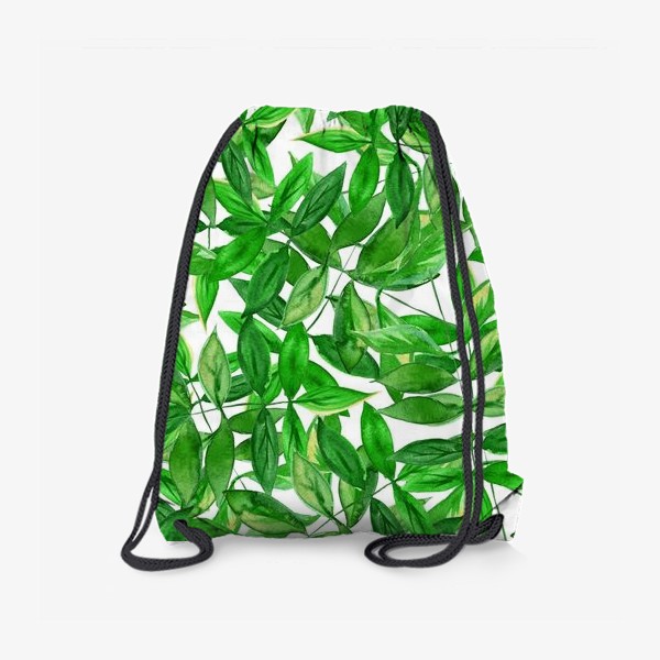 Рюкзак «Безшовный акварельный паттерн с зелеными листьями на белом фоне»