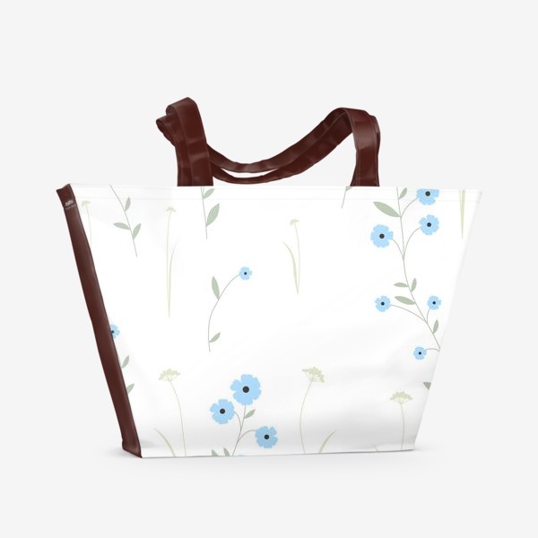 Пляжная сумка «Нежный цветочный патерн. Голубой лен и травы.»