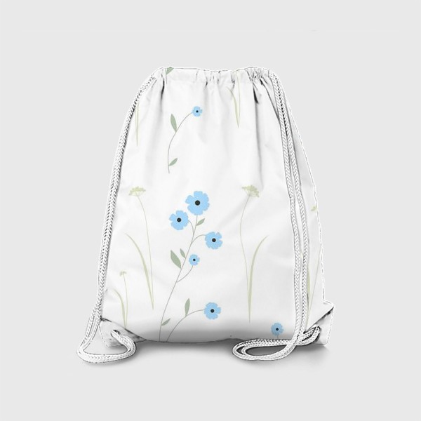 Рюкзак «Нежный цветочный патерн. Голубой лен и травы.»