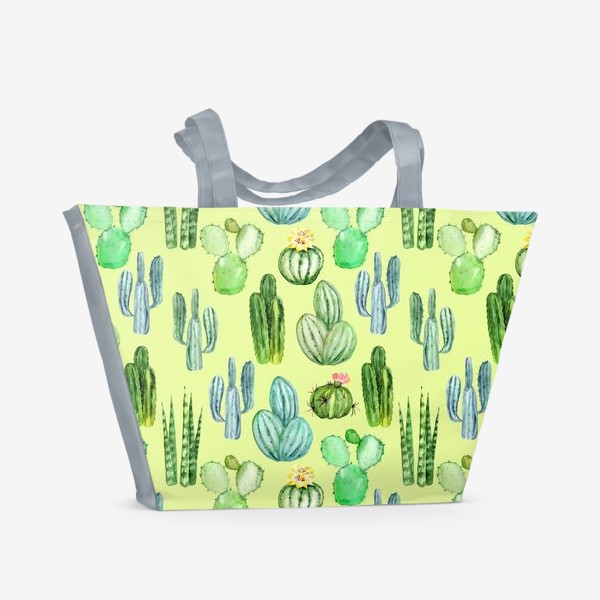 Пляжная сумка «Безшовный акварельный паттерн с кактусами и цветами»