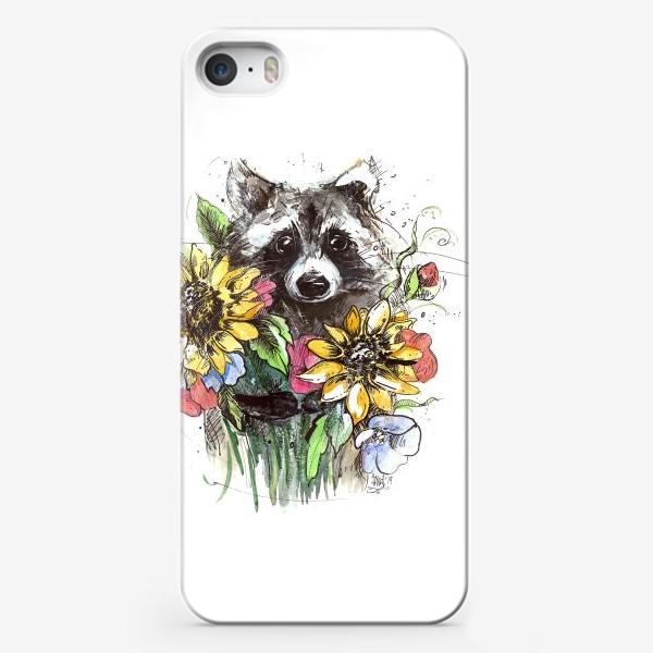 Чехол iPhone «Енот в цветах»