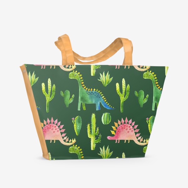 Пляжная сумка &laquo;Динозавры зеленый фон&raquo;