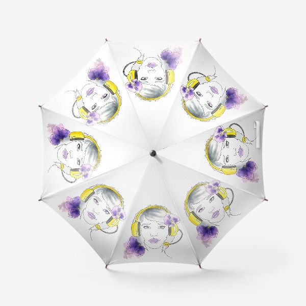 Зонт «Девушка в наушниках с орхидеями»