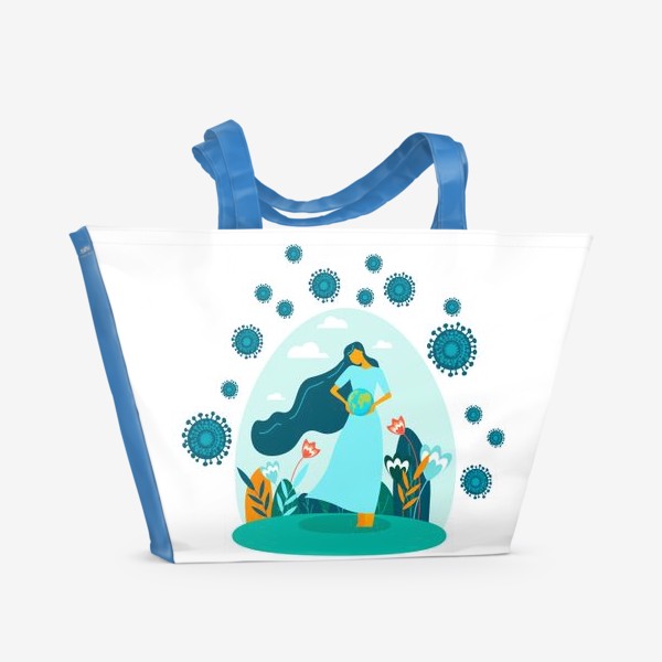 Пляжная сумка «Спасем планету от коронавируса»