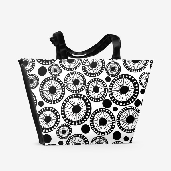 Пляжная сумка «Абстрактные одуванчики. Черно-белый паттерн»