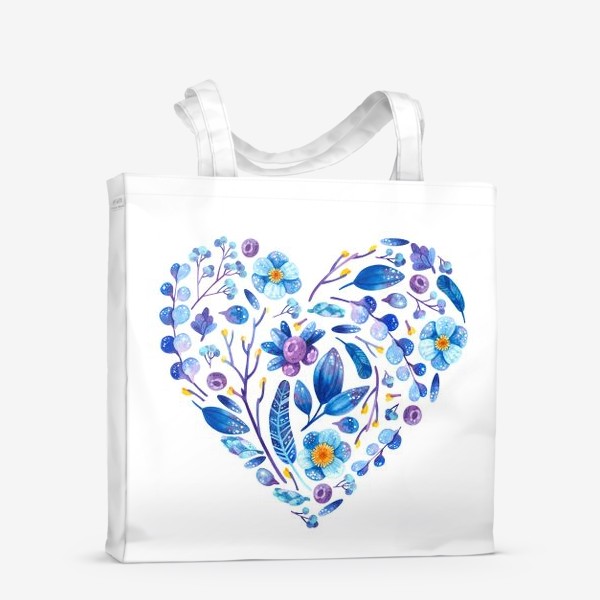 Сумка-шоппер «Акварельный принт. Синие и фиолетовые космические растения в форме сердца.»