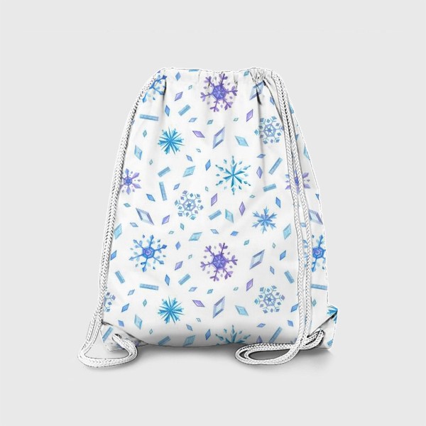 Рюкзак «Ледяные кристаллы, снежинки и драгоценные камни. Зимняя текстура. Акварельный паттерн.»