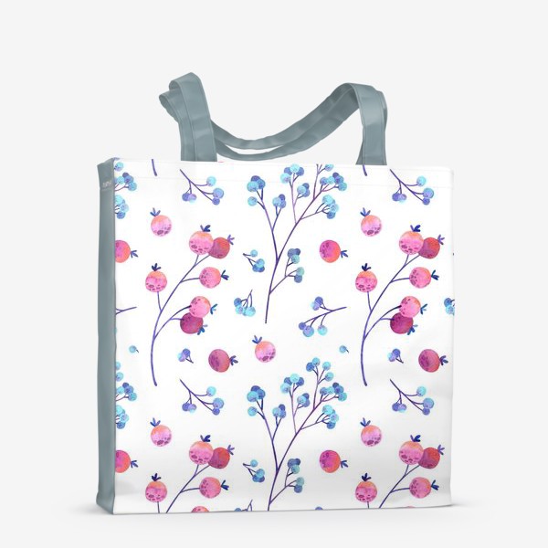 Сумка-шоппер «Акварельные голубые и розовые ягоды на белом фоне»