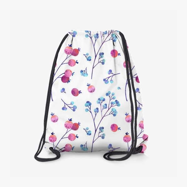 Рюкзак «Акварельные голубые и розовые ягоды на белом фоне»
