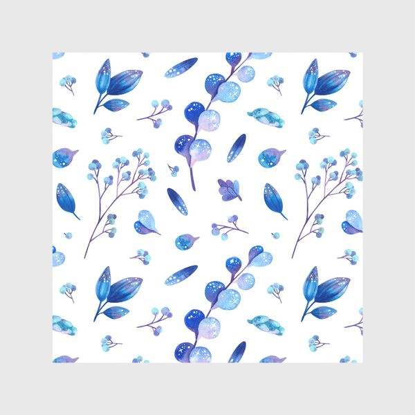 Скатерть «Акварельные синие листья и ягоды на белом фоне»