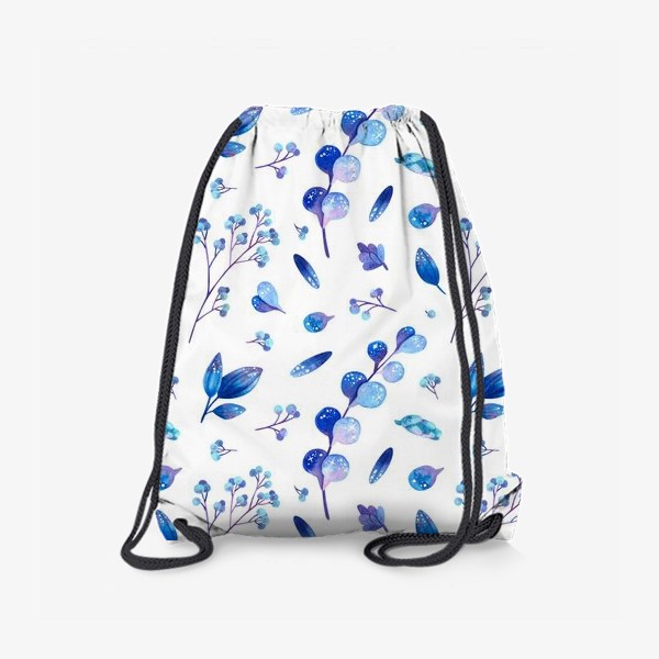 Рюкзак «Акварельные синие листья и ягоды на белом фоне»