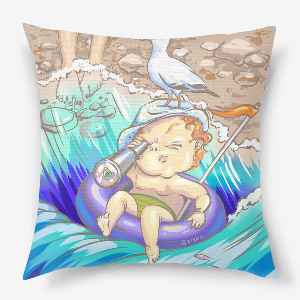 Подушка «малыш в надувном кругу на пляже »