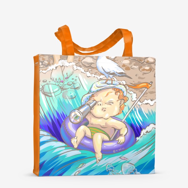 Сумка-шоппер «малыш в надувном кругу на пляже »
