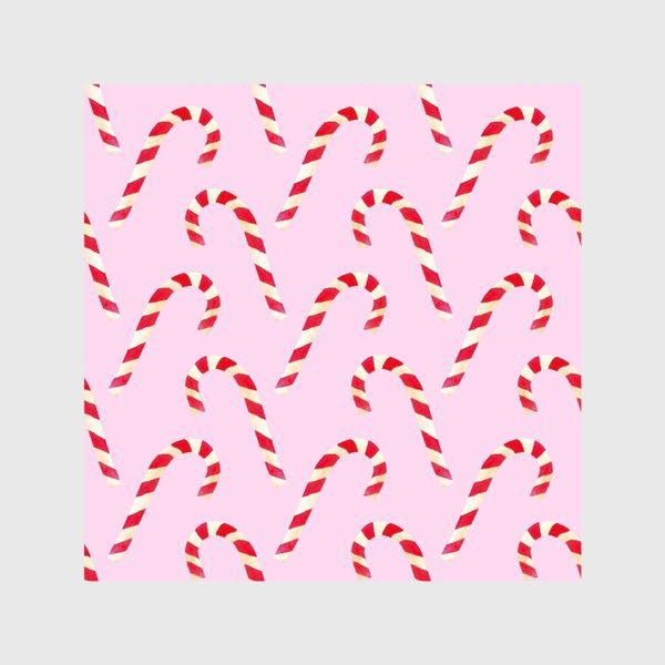 Шторы «новогодний узор из конфет леденцов кенди кейн на розовом фоне»