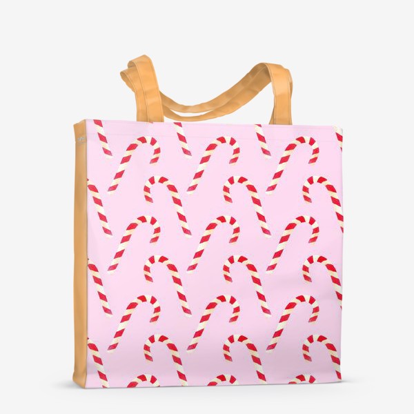 Сумка-шоппер «новогодний узор из конфет леденцов кенди кейн на розовом фоне»