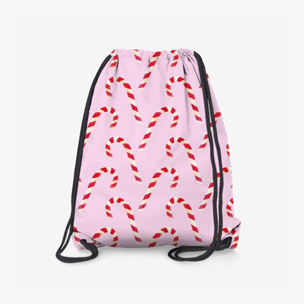 Рюкзак «новогодний узор из конфет леденцов кенди кейн на розовом фоне»