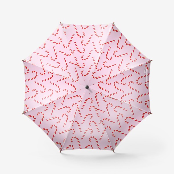 Зонт «новогодний узор из конфет леденцов кенди кейн на розовом фоне»