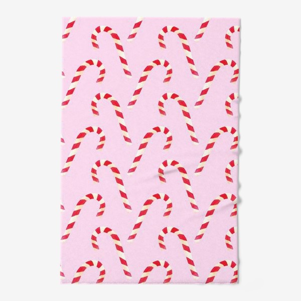 Полотенце «новогодний узор из конфет леденцов кенди кейн на розовом фоне»
