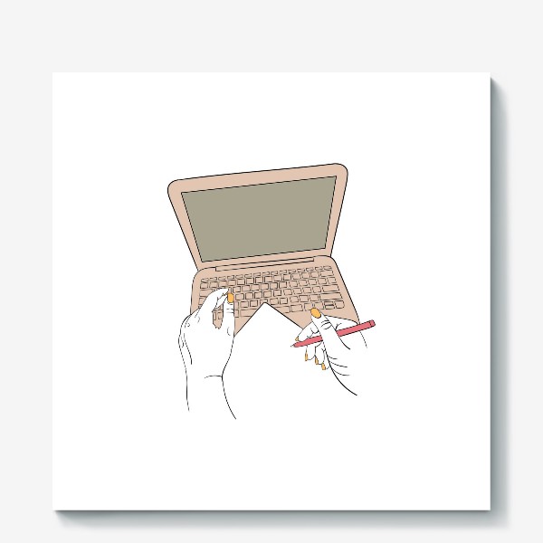 Холст «Ноутбук и женские руки»