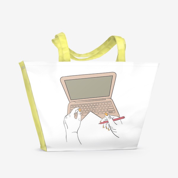 Пляжная сумка «Ноутбук и женские руки»