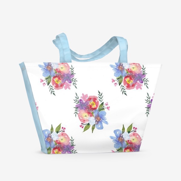 Пляжная сумка «Паттерн из акварельных цветов»
