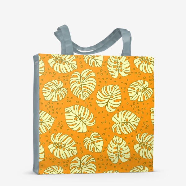 Сумка-шоппер «Листья монстеры. Тропический абстрактный узор в желто-хаки-оранжевых тонах, бесшовный паттерн»