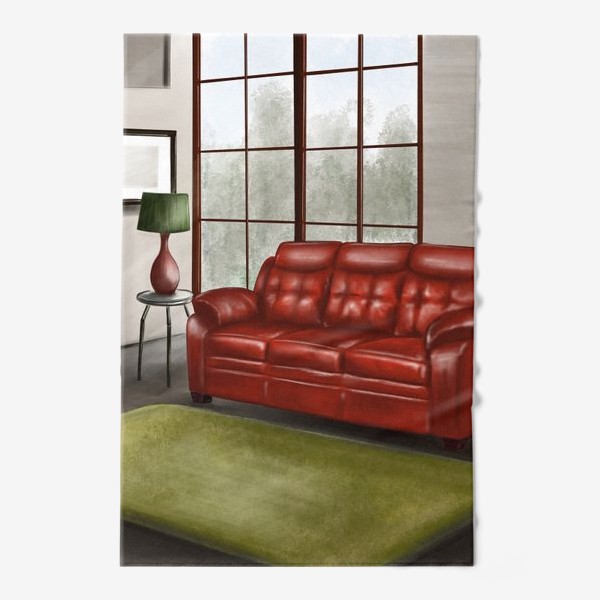 Полотенце «Сиди дома.  Дома лучше. Красный диван.»