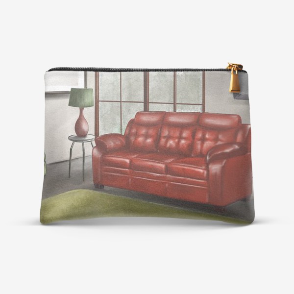 Косметичка «Сиди дома.  Дома лучше. Красный диван.»