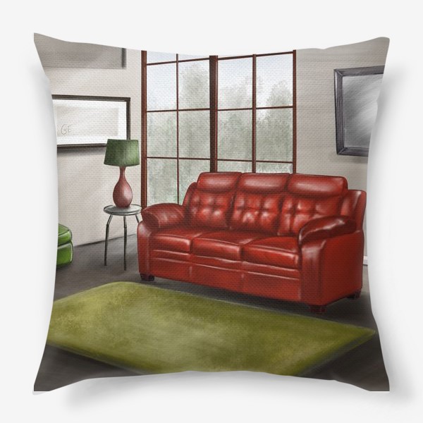 Подушка «Сиди дома.  Дома лучше. Красный диван.»