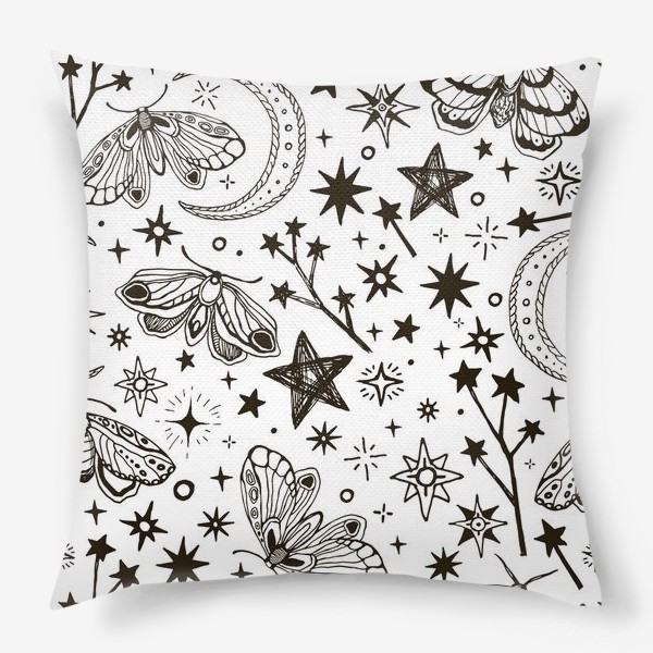 Подушка «Черно-белые мотыльки и звезды»