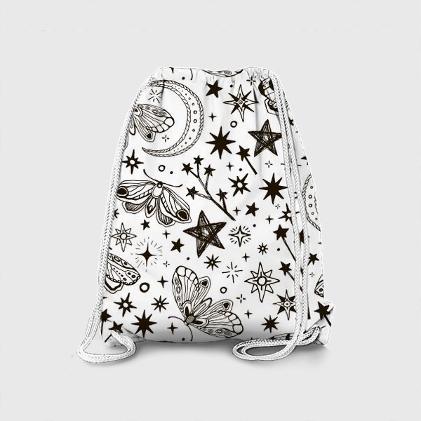 Рюкзак «Черно-белые мотыльки и звезды»