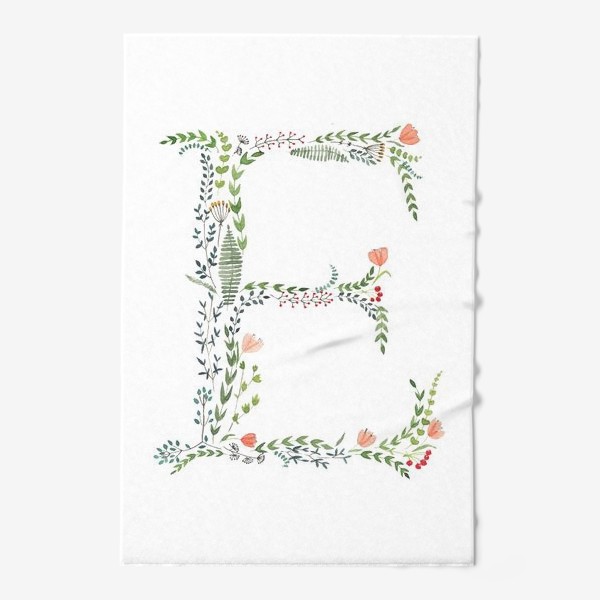 Полотенце &laquo;Буква Е из веточек, листиков, ягод и цветов.&raquo;